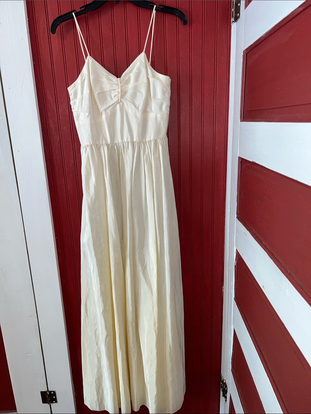 Vintage Cream Spaghetti-Strap Maxi Dress Peasant Elegant Summer Style 9/10